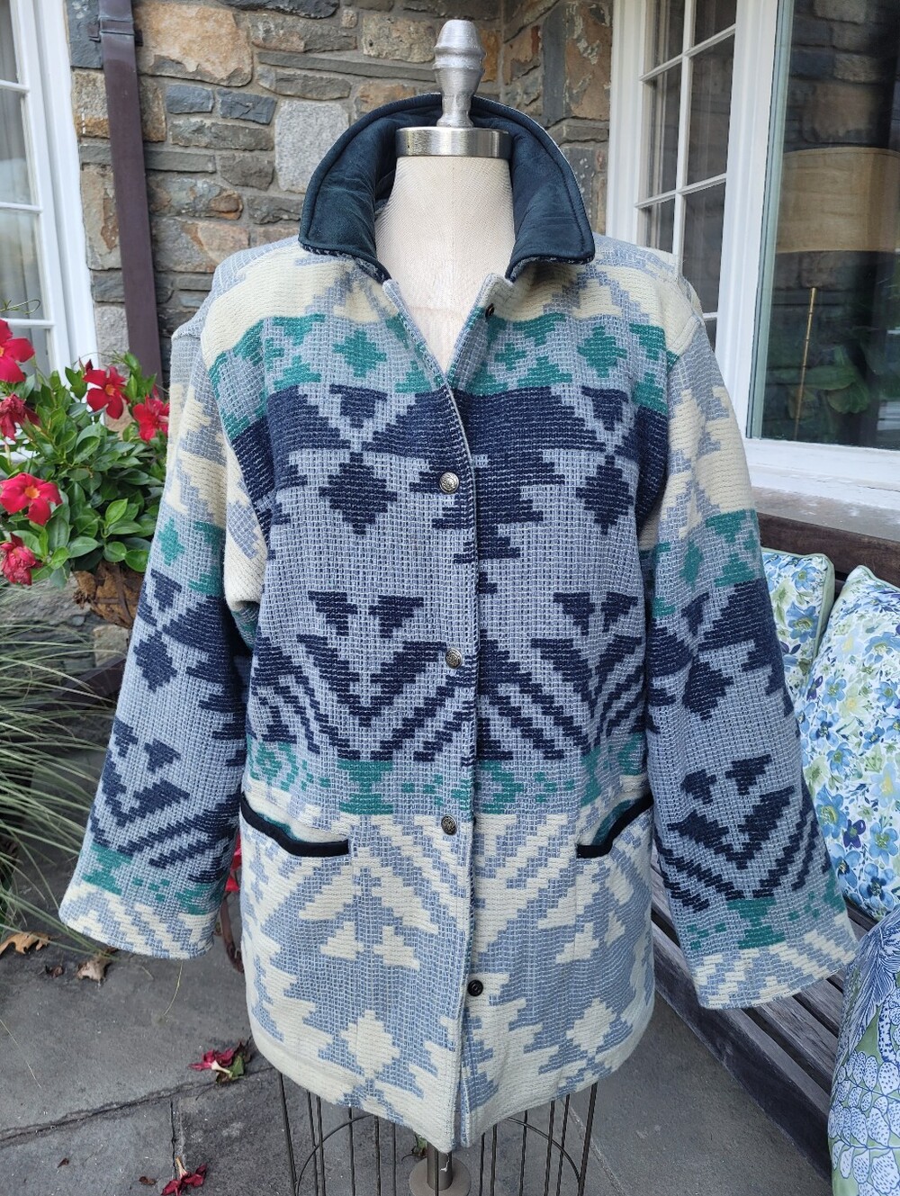 Woolrich Vtg Wool Blanket Chore  Barn Coat Aztec Navajo